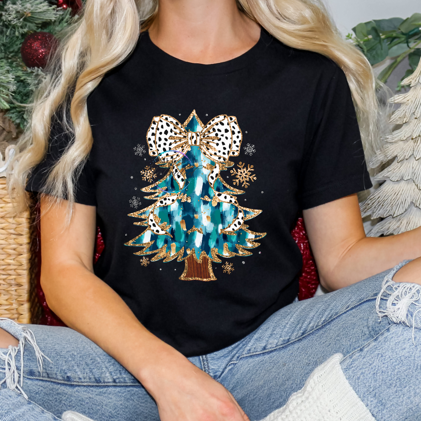 Colorful Gold Glitter Trees (Turquoise) DTF Direct To Film