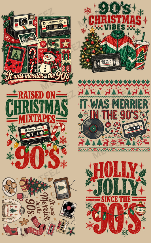 90'S CHRISTMAS VIBES (1) PREMADE GANGSHEET - 22X36 DTF TRANSFERS - DIRECT TO FILM