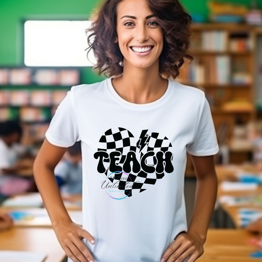 Teach (Checkered Heart - Black)DTF Direct To Film