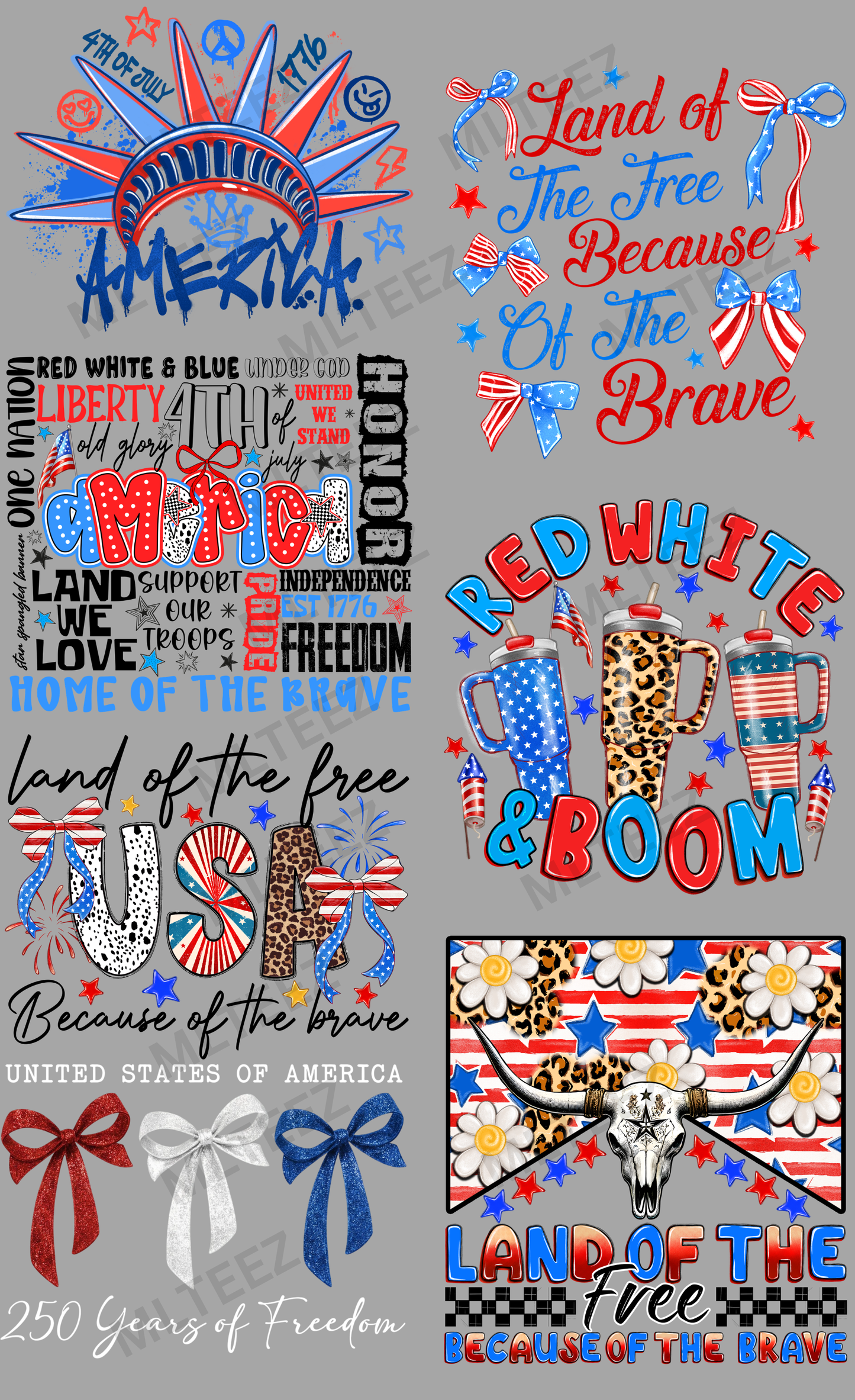 AMERICA (4) PREMADE GANGSHEET - 22X36 DTF TRANSFERS - DIRECT TO FILM