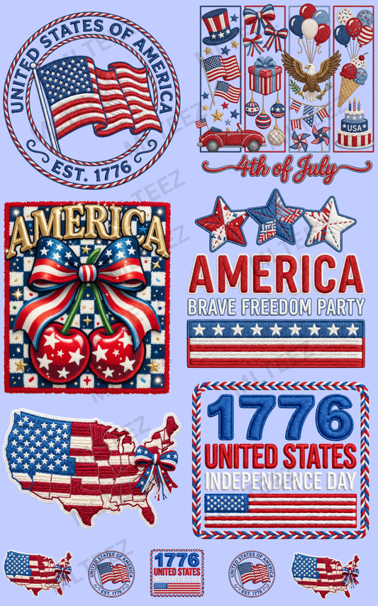 AMERICA (6) PREMADE GANGSHEET - 22X36 DTF TRANSFERS - DIRECT TO FILM