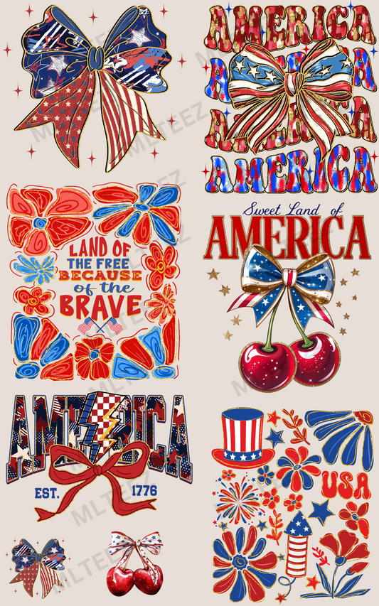 AMERICA (BOW) PREMADE GANGSHEET  - 22X36  DTF TRANSFERS - DIRECT TO FILM
