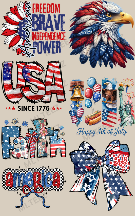 AMERICAN (1) PREMADE GANGSHEET  - 22X36  DTF TRANSFERS - DIRECT TO FILM