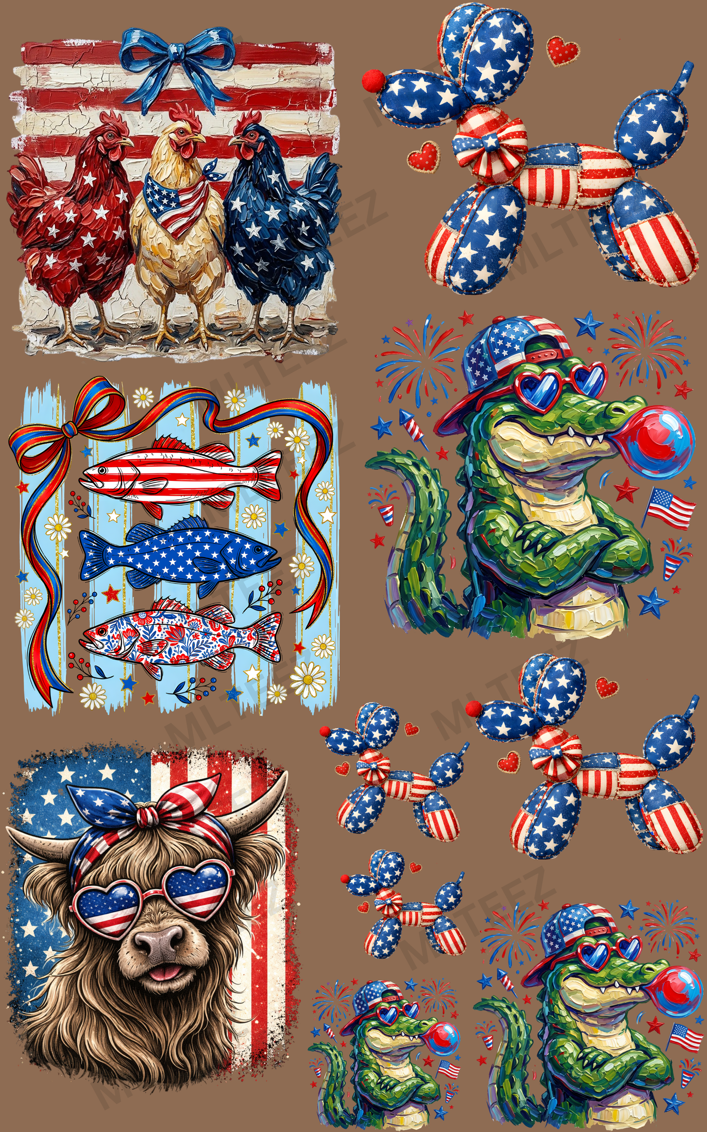 AMERICAN CHICKS (1) PREMADE GANGSHEET - 22X36 DTF TRANSFERS - DIRECT TO FILM