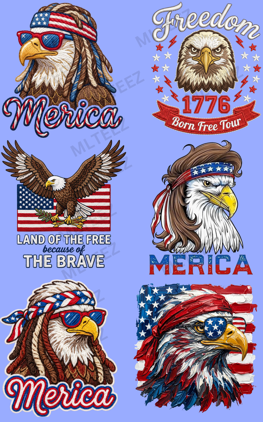 AMERICAN EAGLES (1) PREMADE GANGSHEET - 22X36 DTF TRANSFERS - DIRECT TO FILM