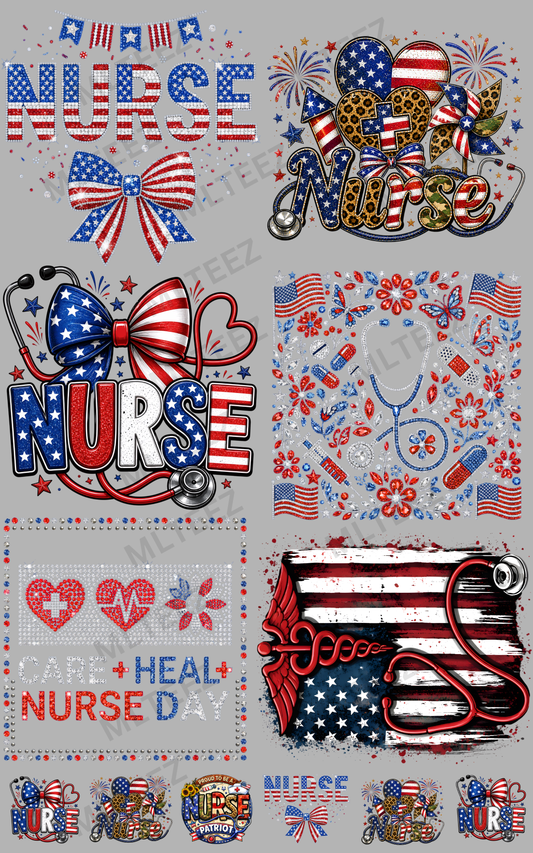 AMERICAN NURSE (1) PREMADE GANGSHEET - 22X36 DTF TRANSFERS - DIRECT TO FILM