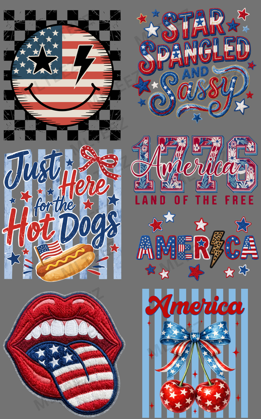 AMERICAN SMILEY (1) PREMADE GANGSHEET - 22X36 DTF TRANSFERS - DIRECT TO FILM