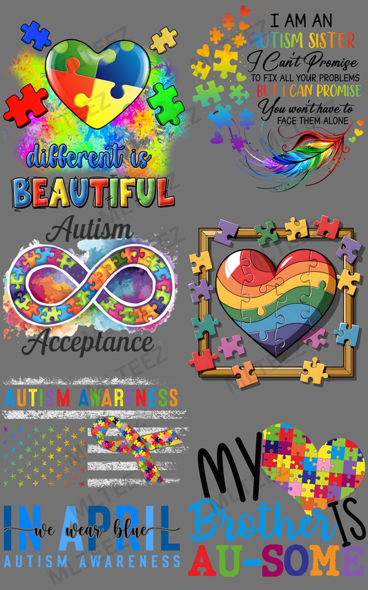 AUTISM (11) PREMADE GANGSHEET - 22X36 DTF TRANSFERS - DIRECT TO FILM