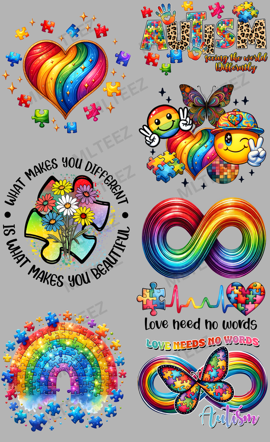 AUTISM (13) PREMADE GANGSHEET - 22X36 DTF TRANSFERS - DIRECT TO FILM