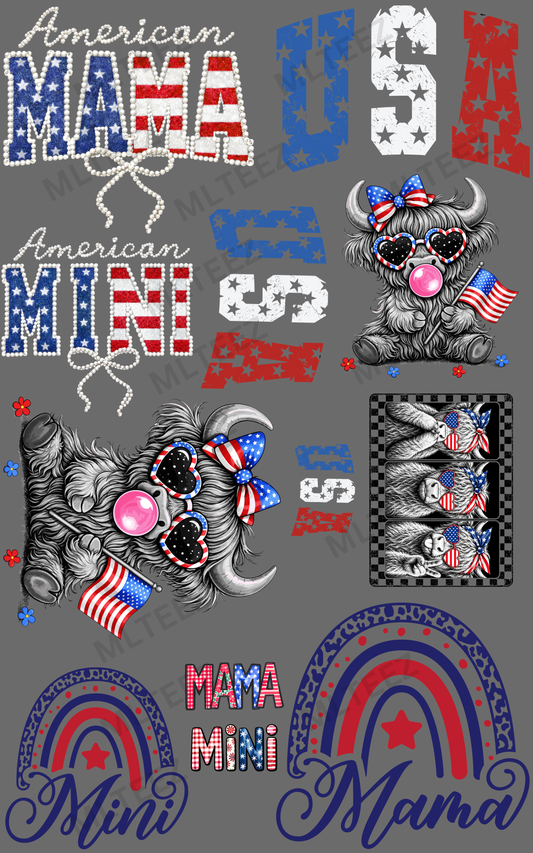 AMERICAN MAMA & MINI (1) PREMADE GANGSHEET - 22X36 DTF TRANSFERS - DIRECT TO FILM