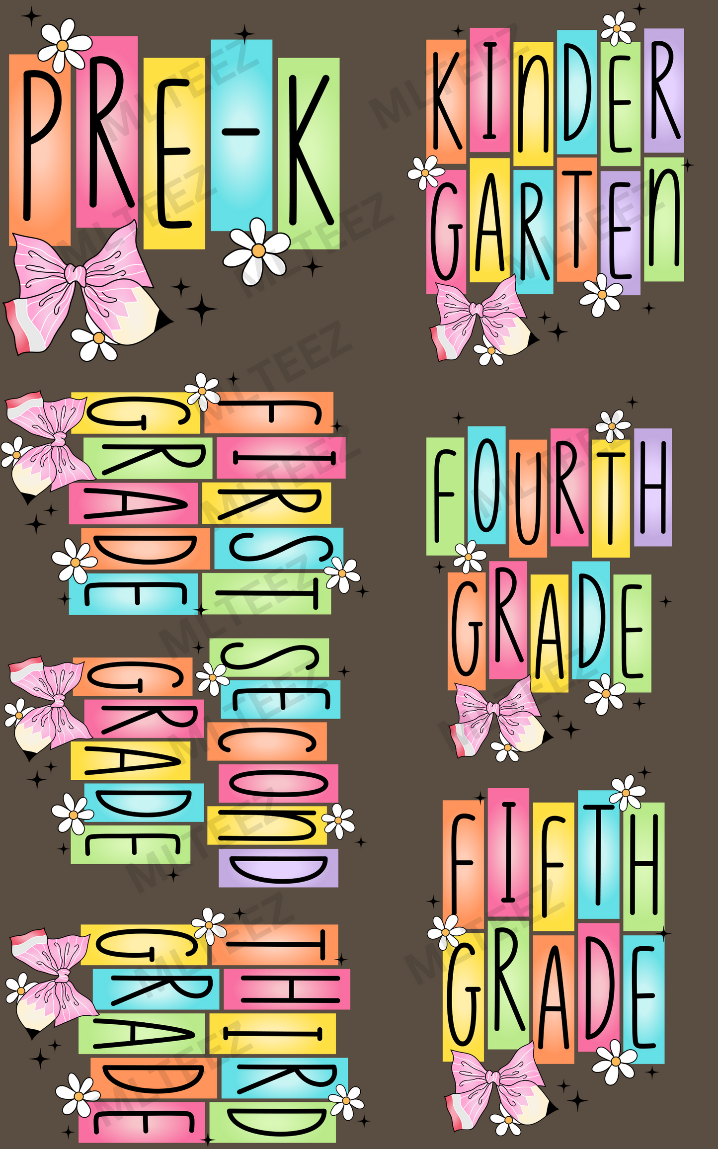 BACK TO SCHOOL (10) PREMADE GANGSHEET  - 22X36  DTF TRANSFERS - DIRECT TO FILM