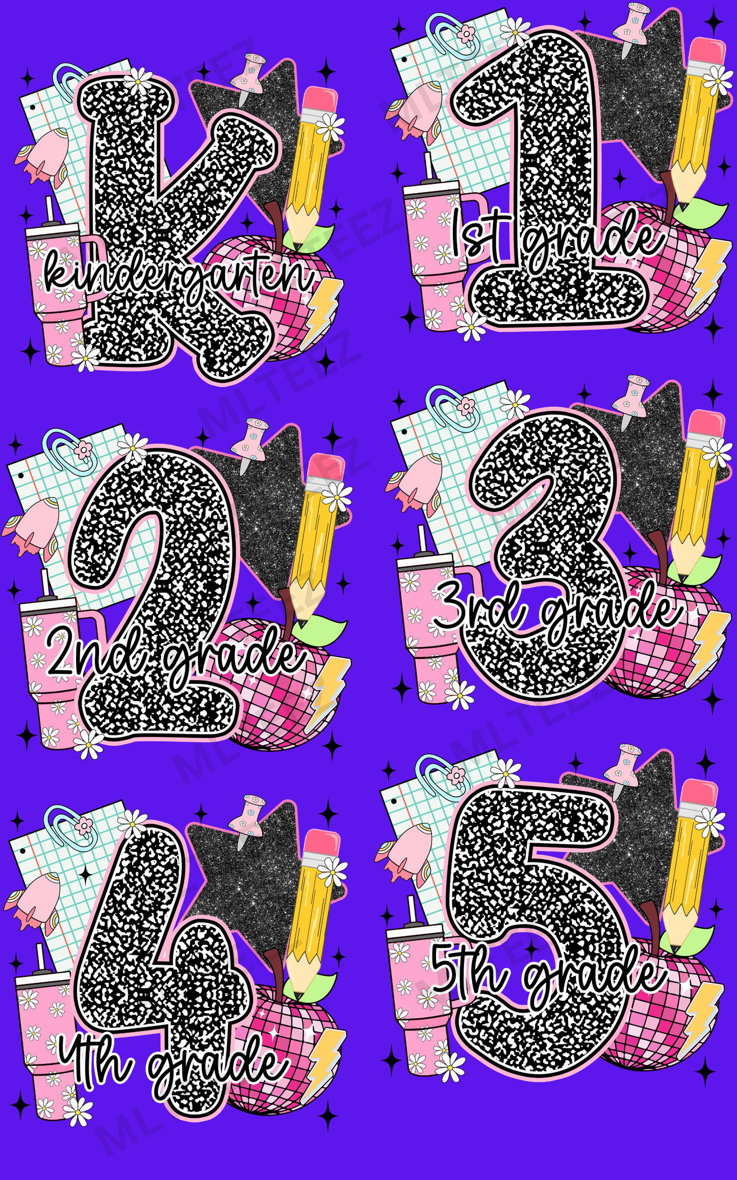 BACK TO SCHOOL (16) PREMADE GANGSHEET - 22X36 DTF TRANSFERS - DIRECT TO FILM