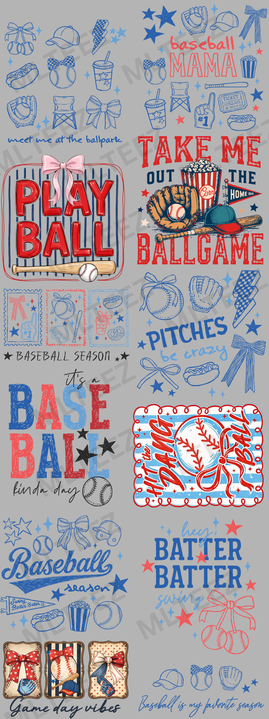 BASEBALL (1) (60 INCH) PREMADE GANGSHEET - 22X60 DTF TRANSFERS - DIRECT TO FILM