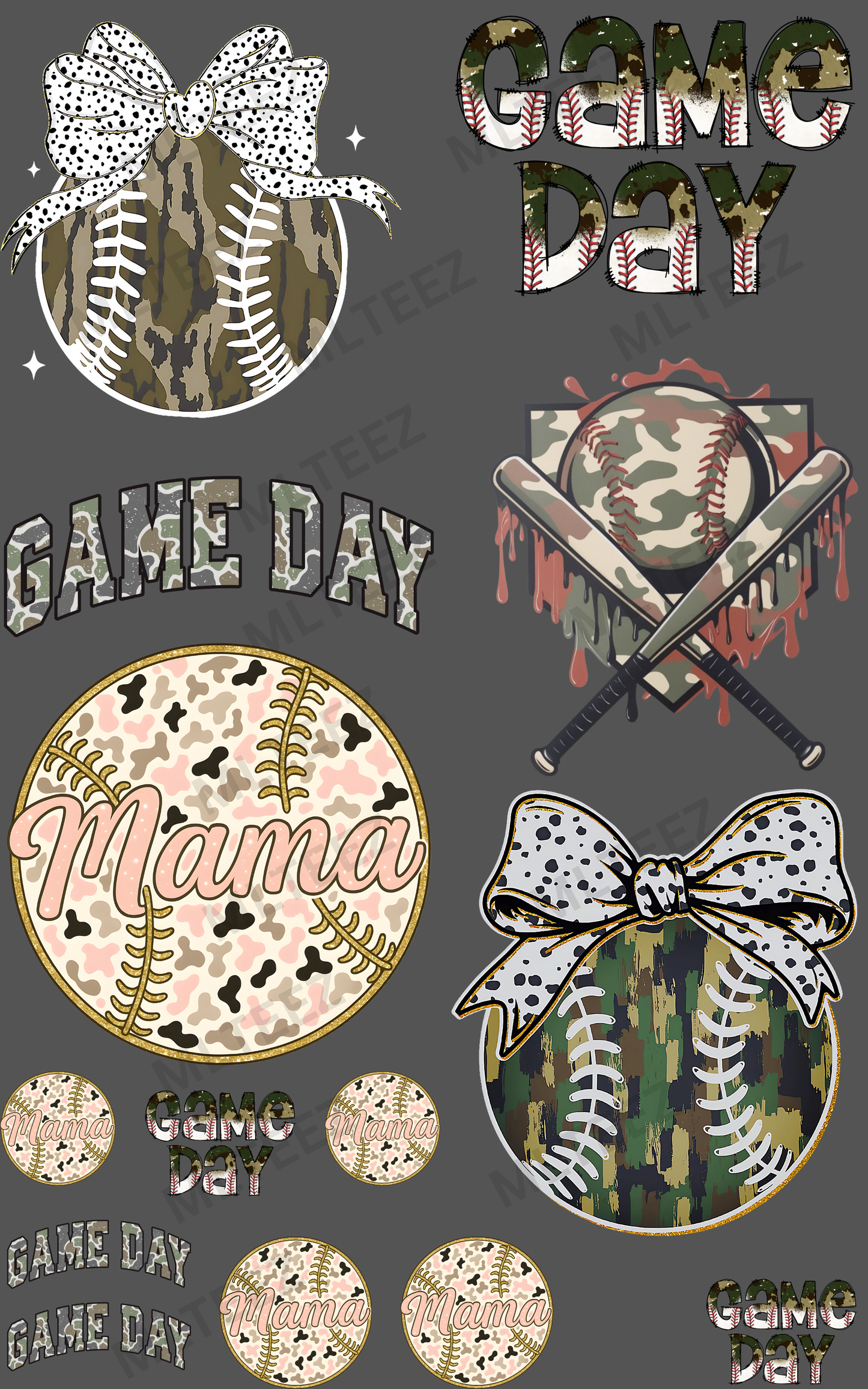 BASEBALL (6) (CAMO) PREMADE GANGSHEET - 22X36 DTF TRANSFERS - DIRECT TO FILM