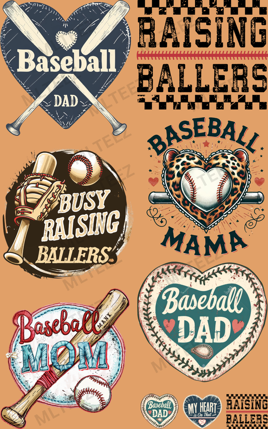 BASEBALL DAD/MOM (1) PREMADE GANGSHEET - 22X36 DTF TRANSFERS - DIRECT TO FILM
