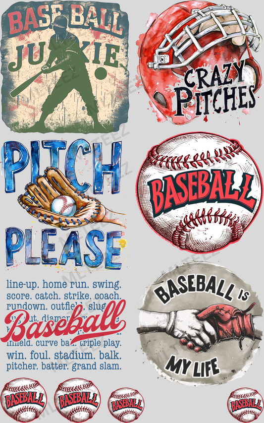 BASEBALL JUNKIE (1) PREMADE GANGSHEET - 22X36 DTF TRANSFERS - DIRECT TO FILM