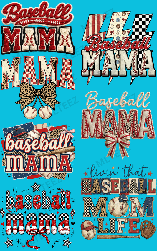BASEBALL MAMA (4) PREMADE GANGSHEET - 22X36 DTF TRANSFERS - DIRECT TO FILM