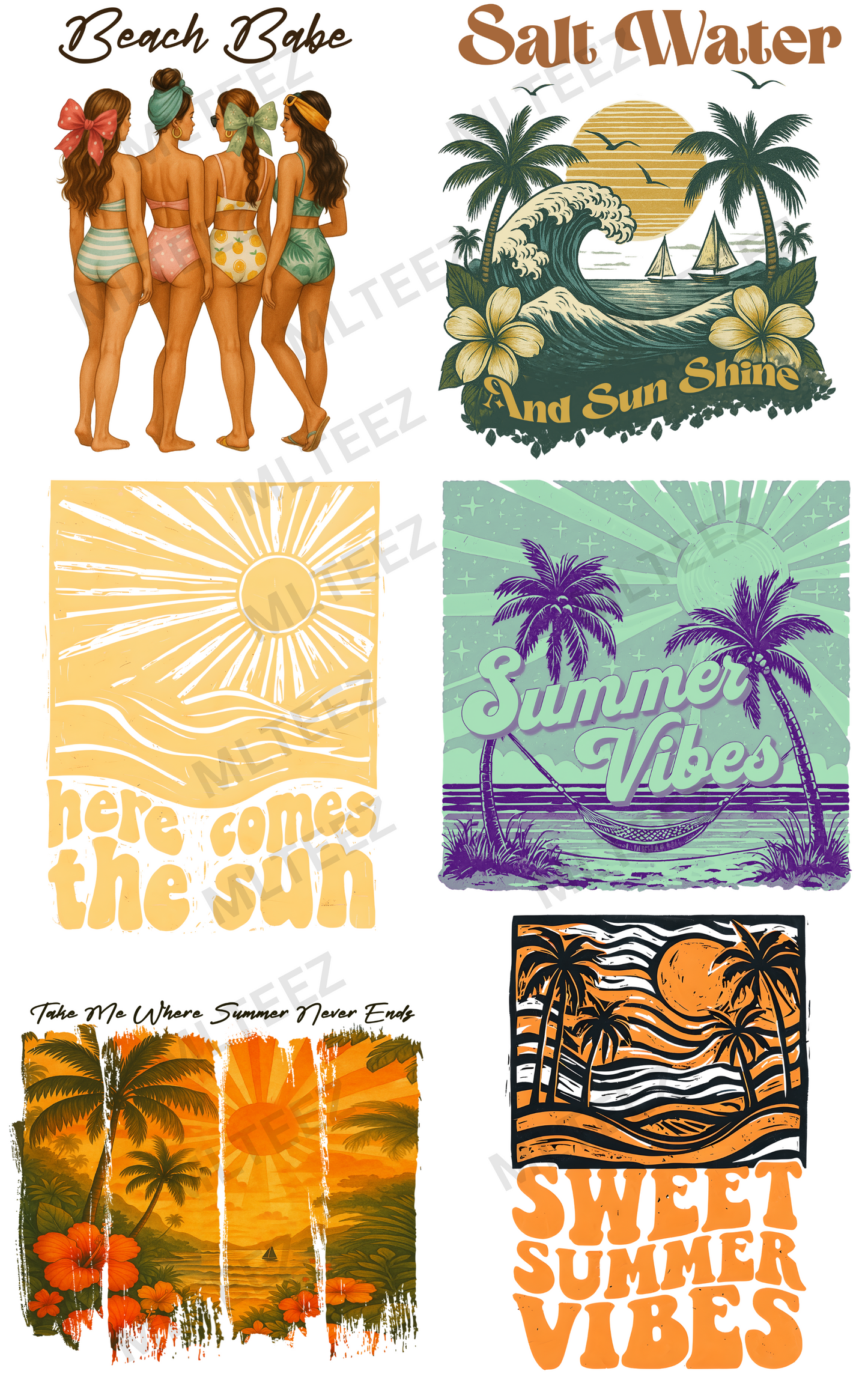 BEACH BABE PREMADE GANGSHEET  - 22X36  DTF TRANSFERS - DIRECT TO FILM