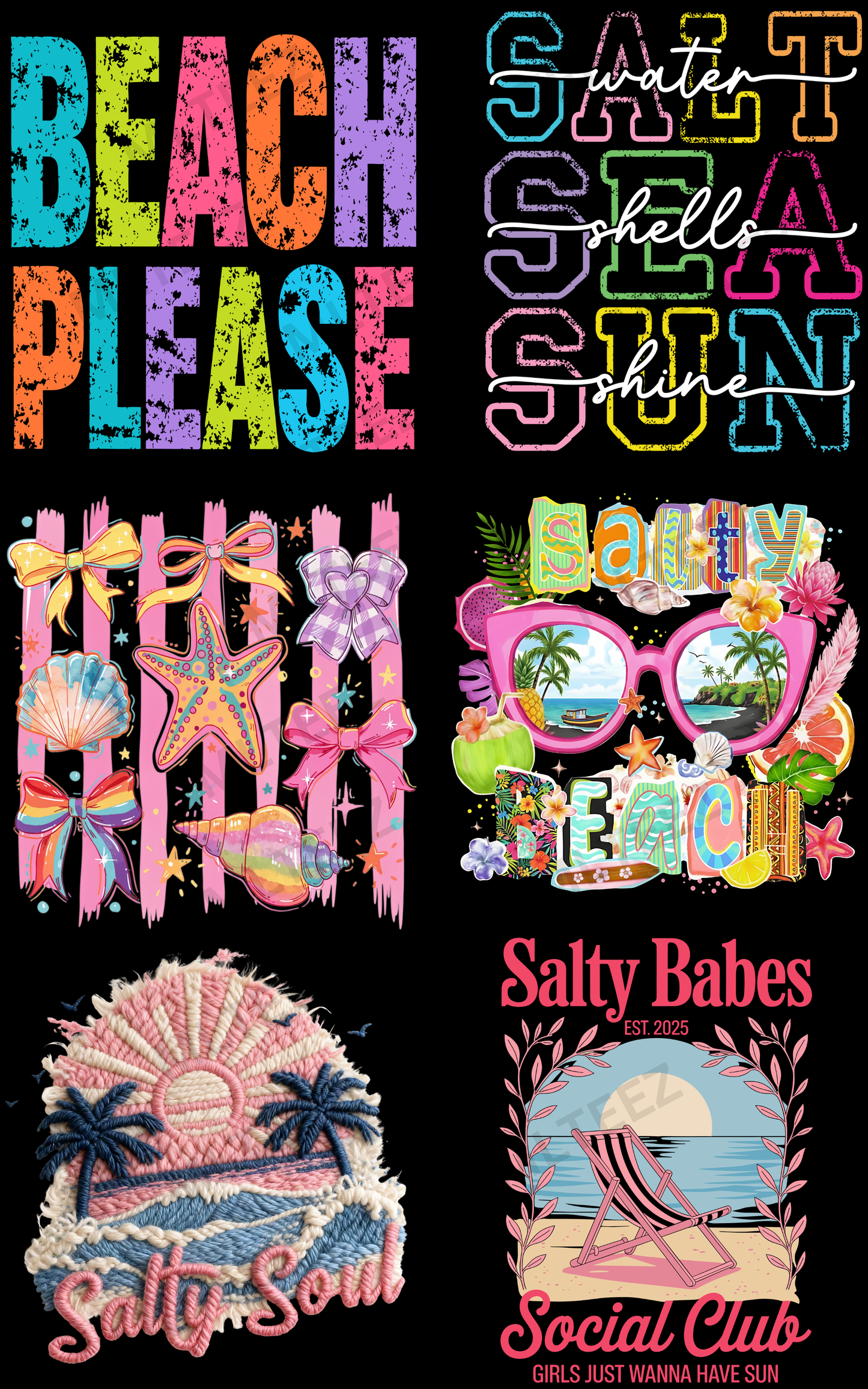 BEACH PLEASE (1) PREMADE GANGSHEET - 22X36 DTF TRANSFERS - DIRECT TO FILM