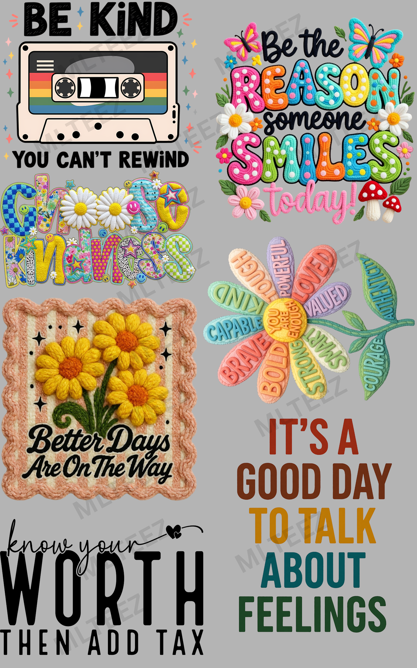 BE KIND YOU CAN'T REWIND (1) PREMADE GANGSHEET - 22X36 DTF TRANSFERS - DIRECT TO FILM