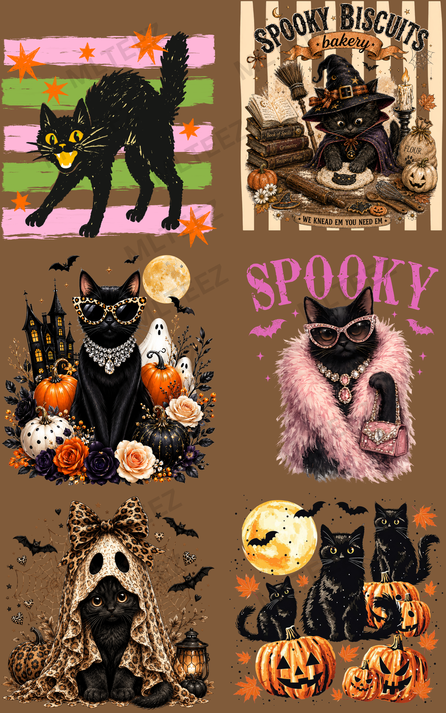 BLACK CATS (1) PREMADE GANGSHEET - 22X36 DTF TRANSFERS - DIRECT TO FILM