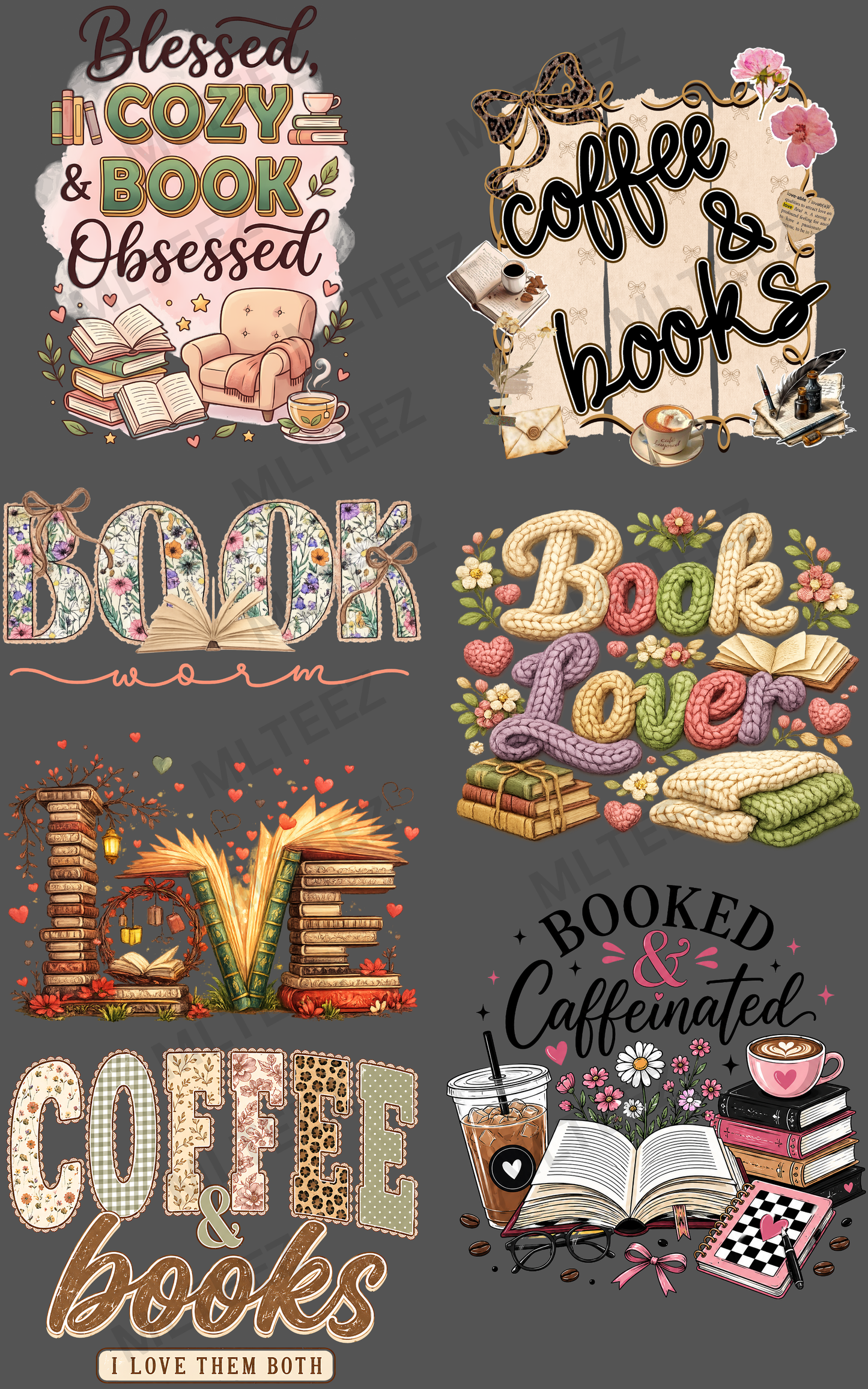 BLESSED, COZY, & BOOK OBSESSED PREMADE GANGSHEET - 22X36 DTF TRANSFERS - DIRECT TO FILM