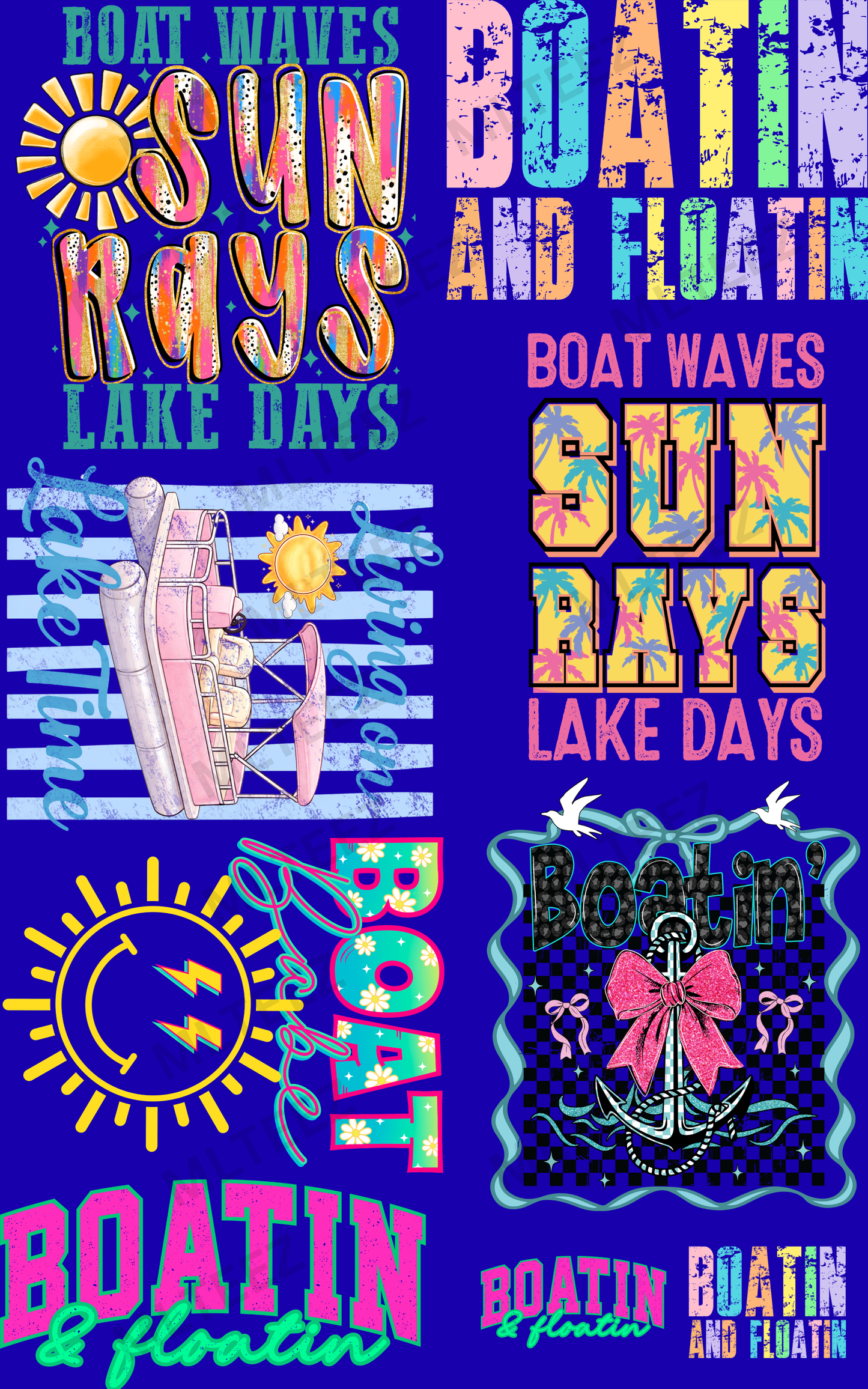 BOAT WAVES SUN RAYS (1) PREMADE GANGSHEET - 22X36 DTF TRANSFERS - DIRECT TO FILM