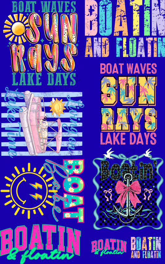 BOAT WAVES SUN RAYS (1) PREMADE GANGSHEET - 22X36 DTF TRANSFERS - DIRECT TO FILM