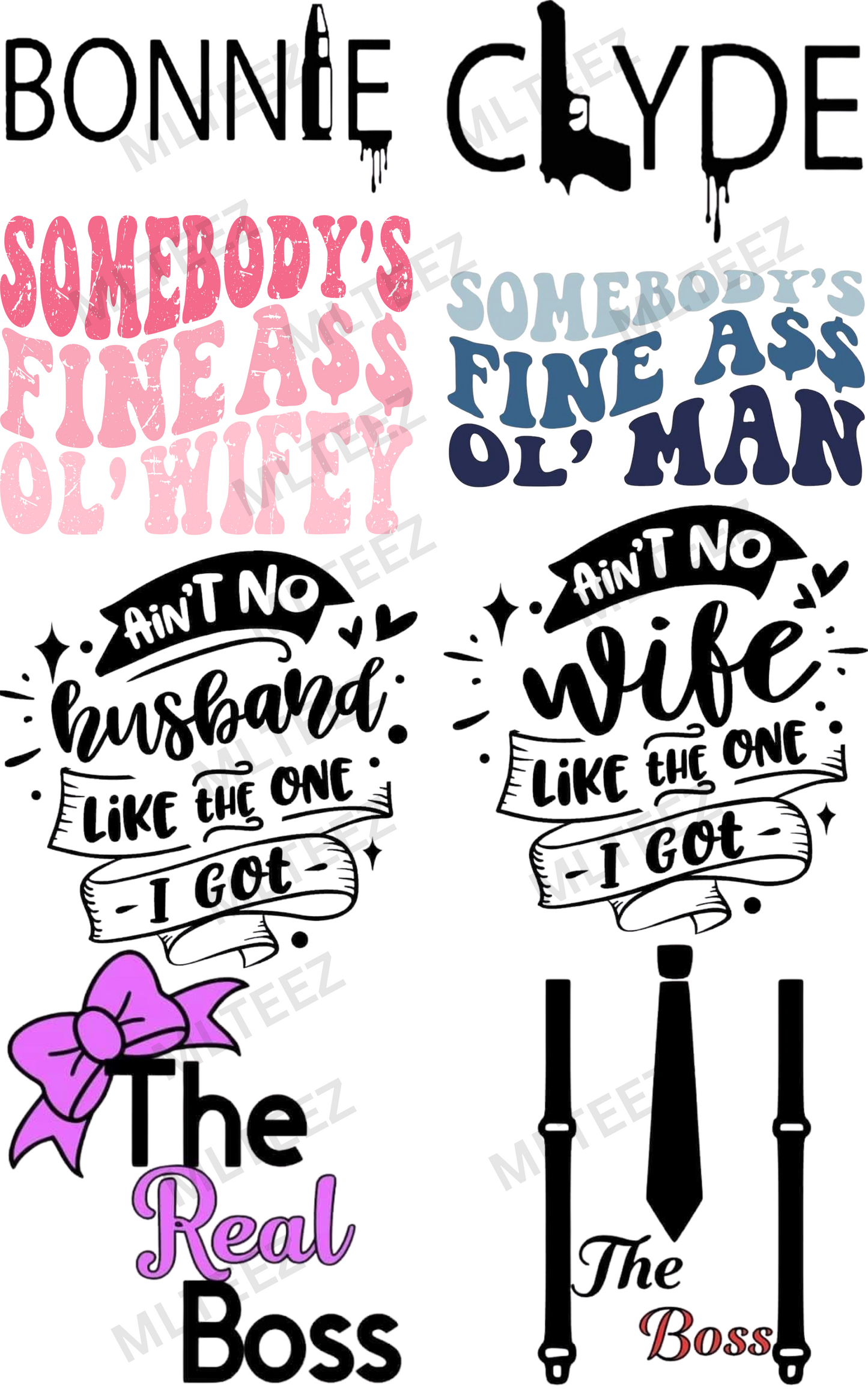 BONNIE & CLYDE PREMADE GANGSHEET  - 22X36  DTF TRANSFERS - DIRECT TO FILM