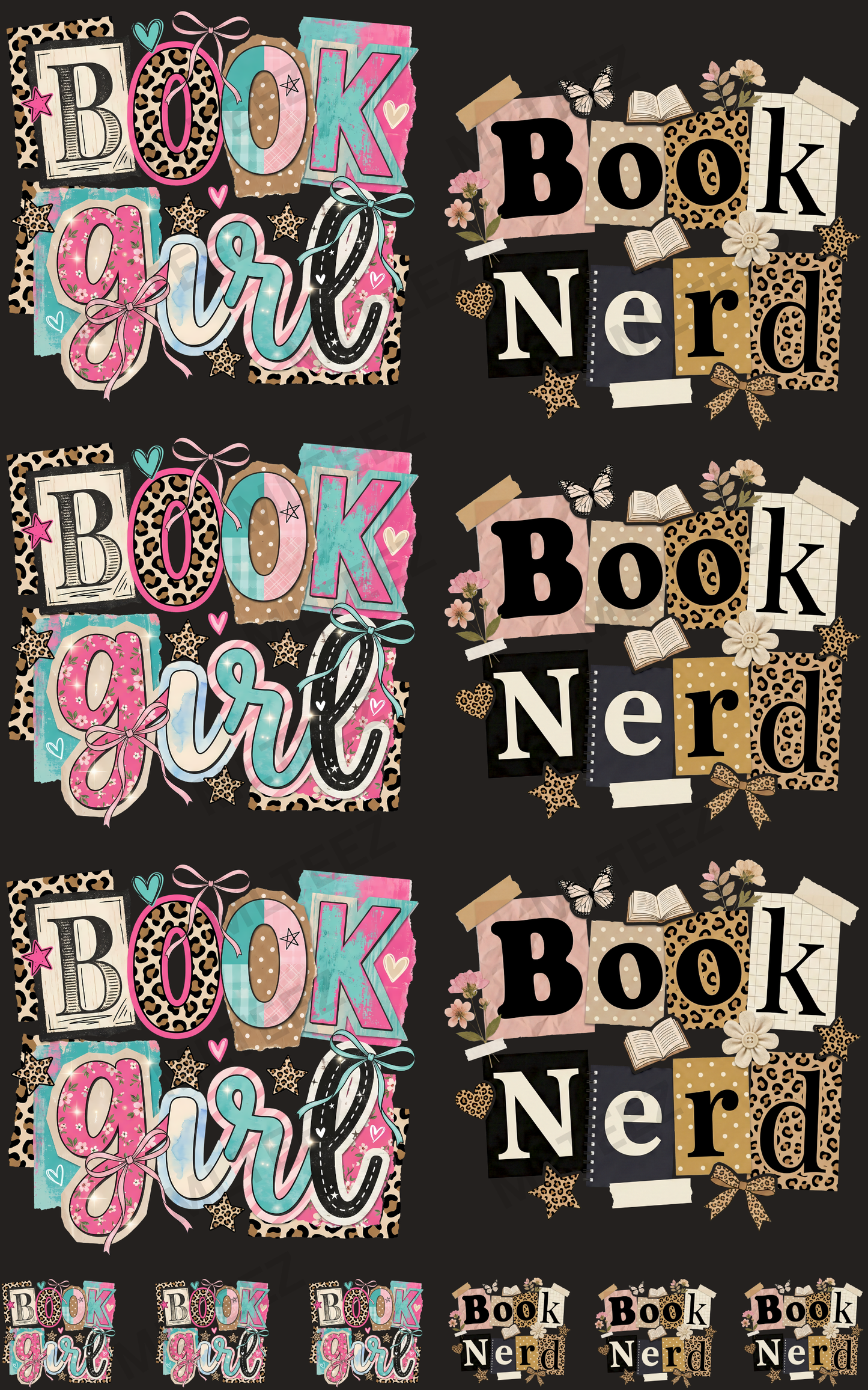 BOOK GIRL/NERD (1) PREMADE GANGSHEET - 22X36 DTF TRANSFERS - DIRECT TO FILM