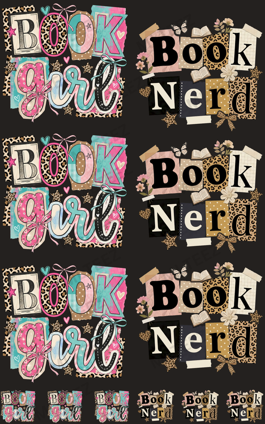 BOOK GIRL/NERD (1) PREMADE GANGSHEET - 22X36 DTF TRANSFERS - DIRECT TO FILM