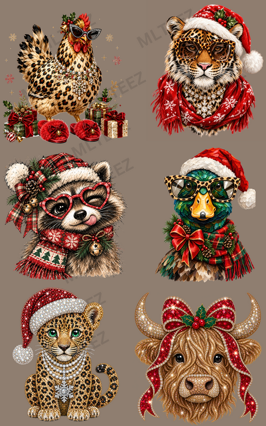 BOUJEE CHRISTMAS ANIMALS (1) PREMADE GANGSHEET - 22X36 DTF TRANSFERS - DIRECT TO FILM