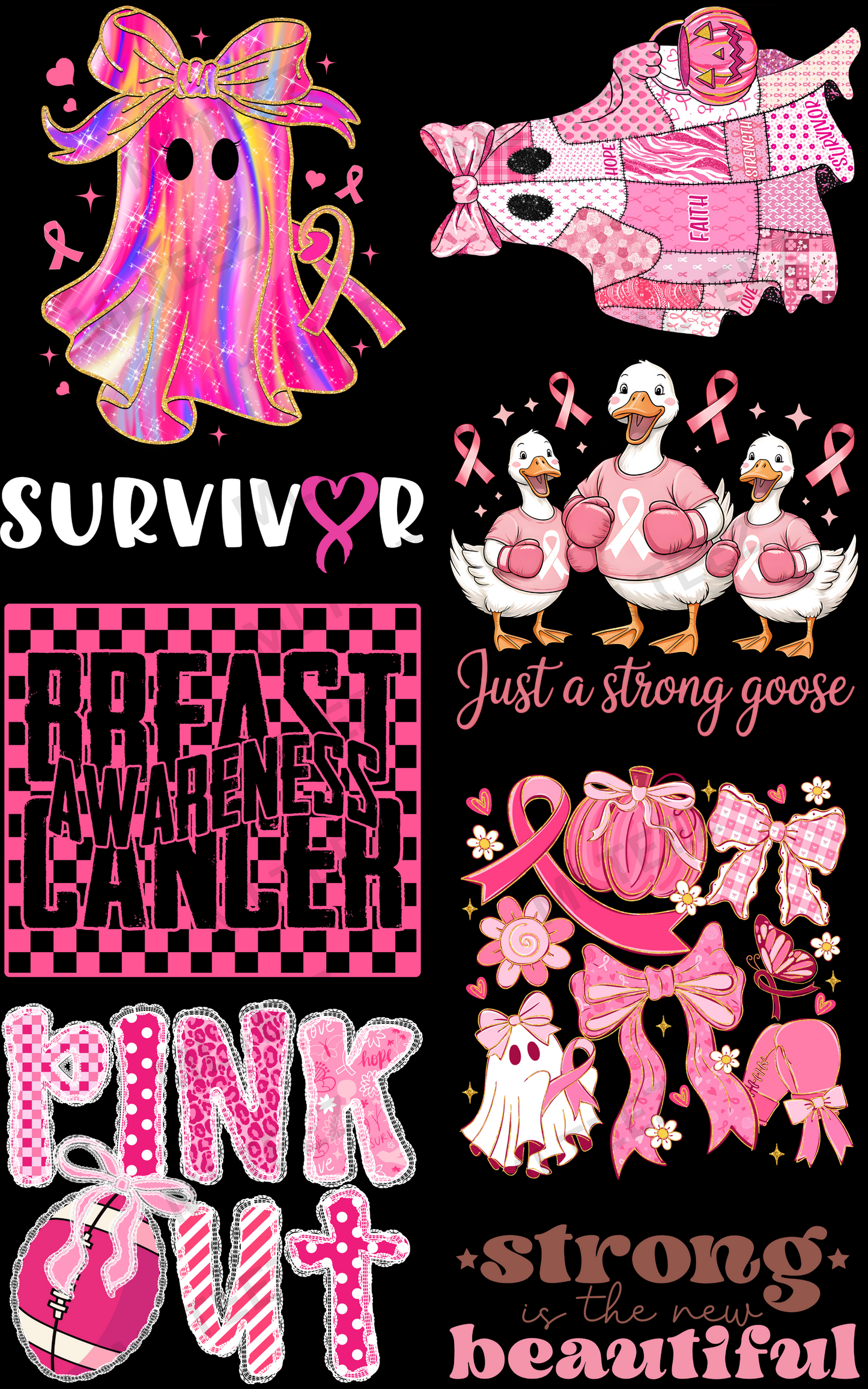 BREAST CANCER AWARENESS (1) PREMADE GANGSHEET  - 22X36  DTF TRANSFERS - DIRECT TO FILM