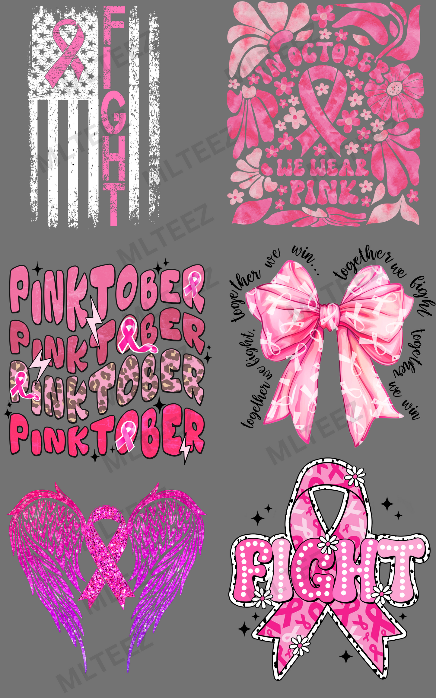 BREAST CANCER AWARENESS (2) PREMADE GANGSHEET  - 22X36  DTF TRANSFERS - DIRECT TO FILM