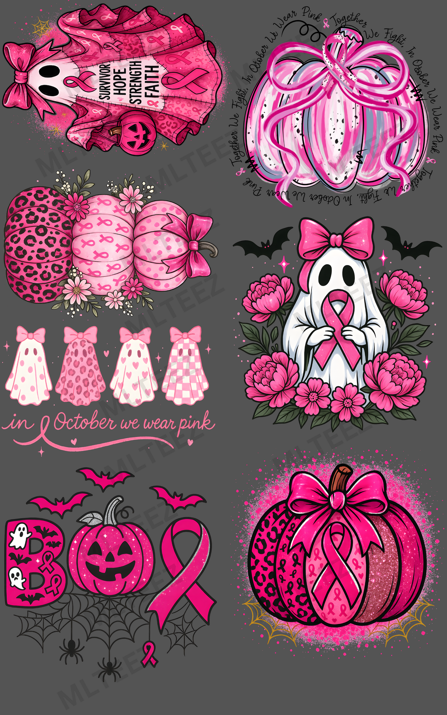 BREAST CANCER AWARENESS (3) PREMADE GANGSHEET  - 22X36  DTF TRANSFERS - DIRECT TO FILM
