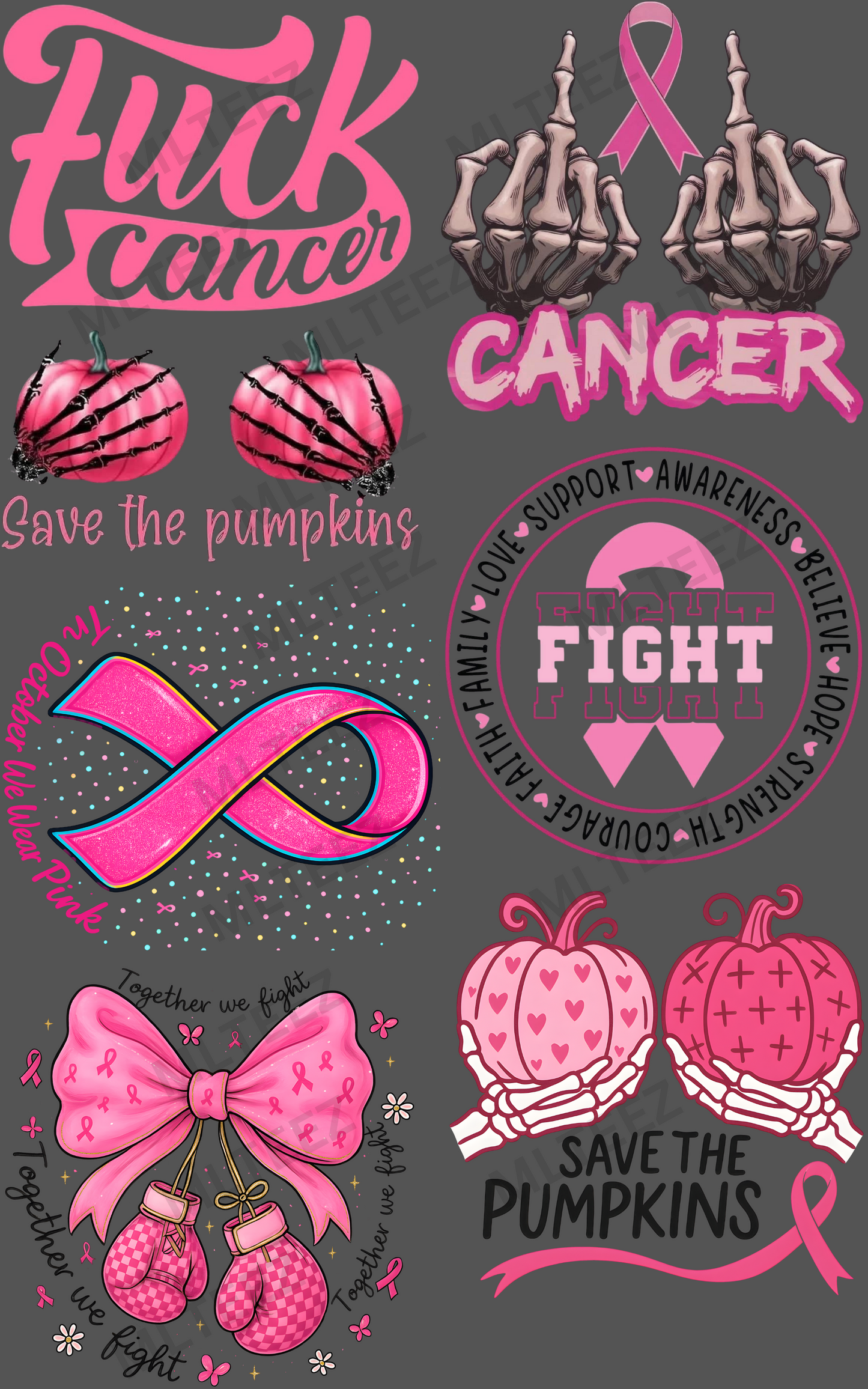 BREAST CANCER AWARENESS (4) PREMADE GANGSHEET  - 22X36  DTF TRANSFERS - DIRECT TO FILM