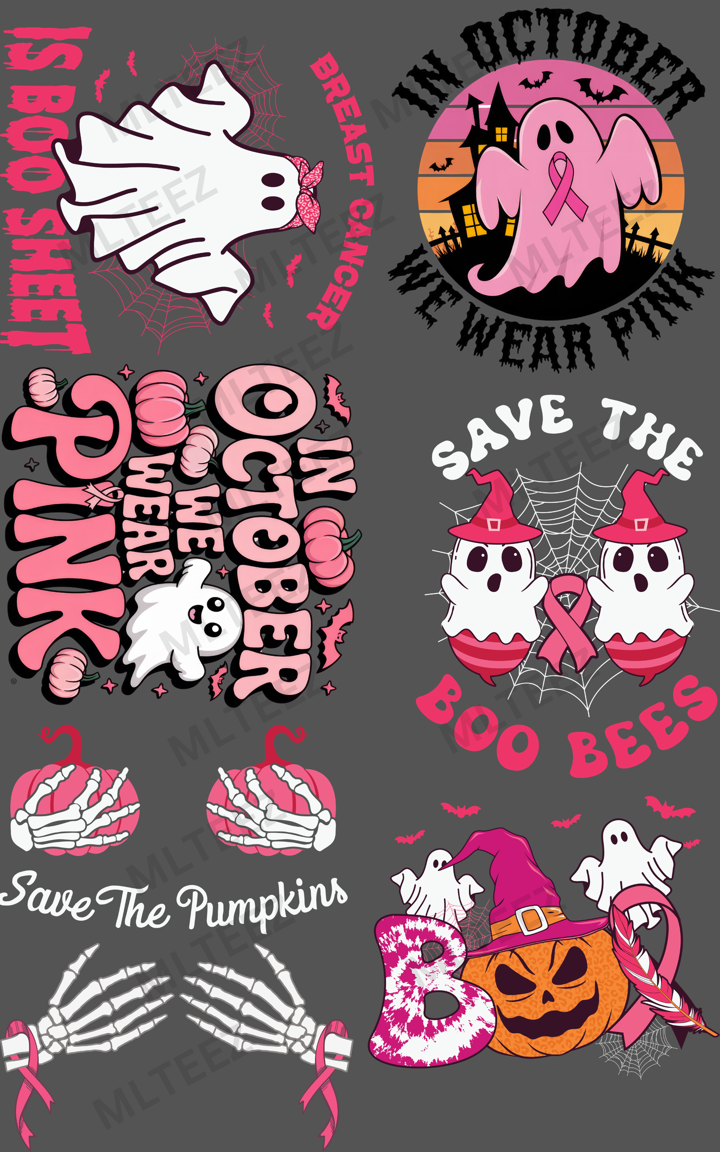 BREAST CANCER IS BOO SHEET (1) PREMADE GANGSHEET - 22X36 DTF TRANSFERS - DIRECT TO FILM