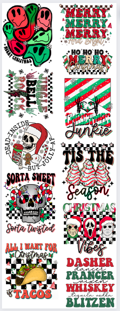 PREMADE MERRY & BRIGHT CHRISTMAS GANGSHEET  - 22X60