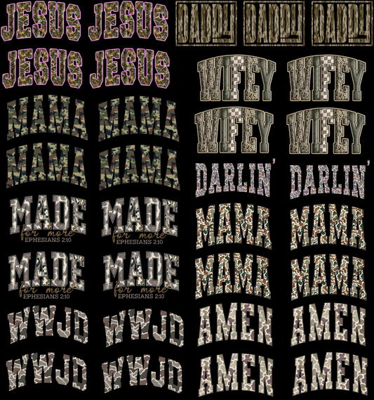 CAMO TRUCKER HAT (1) PREMADE GANGSHEET - 22X24 DTF TRANSFERS - DIRECT TO FILM