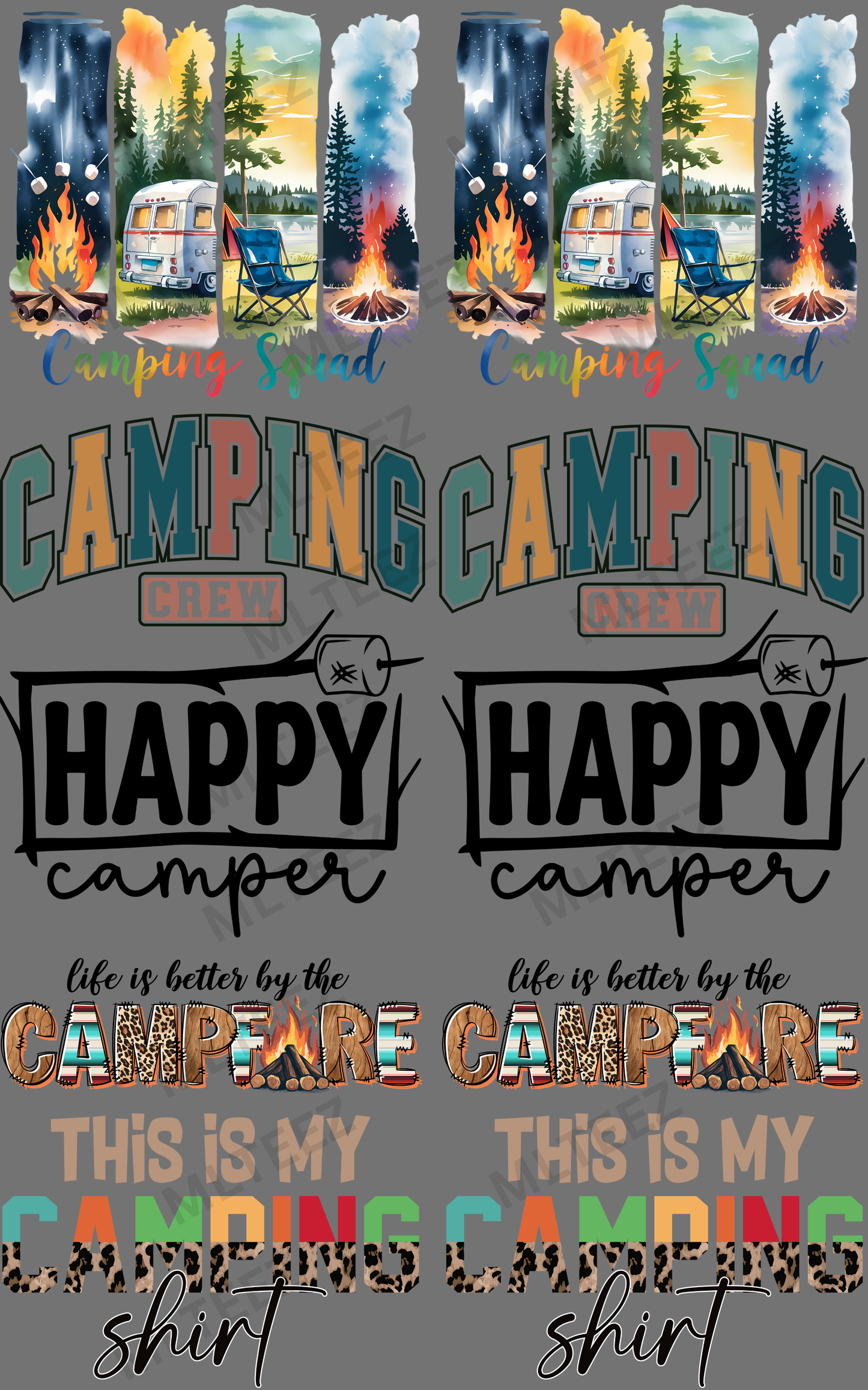 CAMPING (1) PREMADE GANGSHEET - 22X36 DTF TRANSFERS - DIRECT TO FILM
