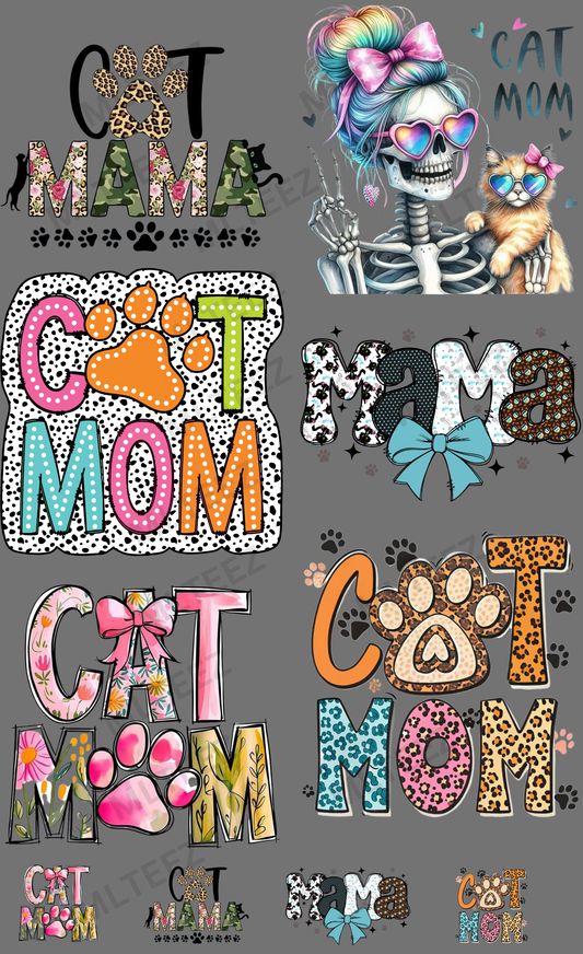 CAT MAMA (1) PREMADE GANGSHEET - 22X36 DTF TRANSFERS - DIRECT TO FILM