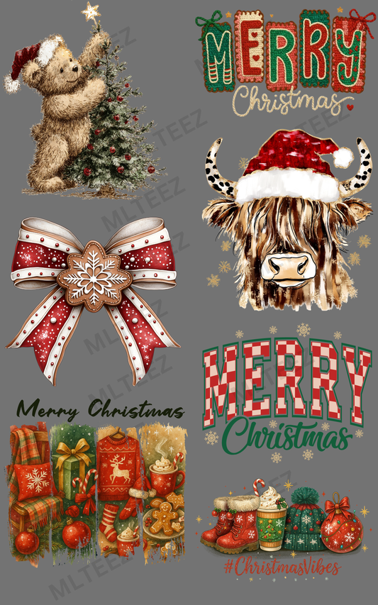 CHRISTMAS BEAR (1) PREMADE GANGSHEET - 22X36 DTF TRANSFERS - DIRECT TO FILM