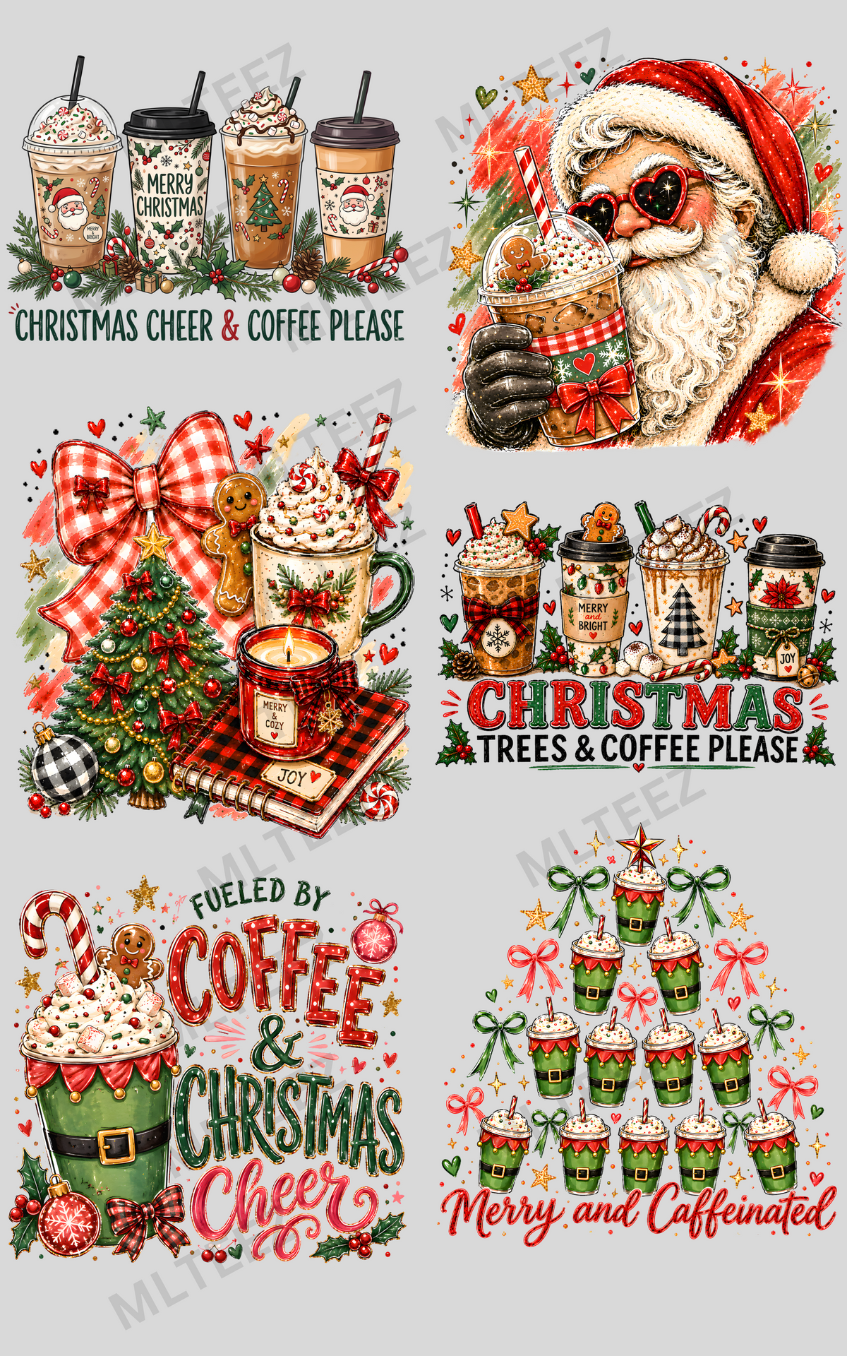 CHRISTMAS CHEER & COFFEE PLEASE (1) PREMADE GANGSHEET - 22X36 DTF TRANSFERS - DIRECT TO FILM