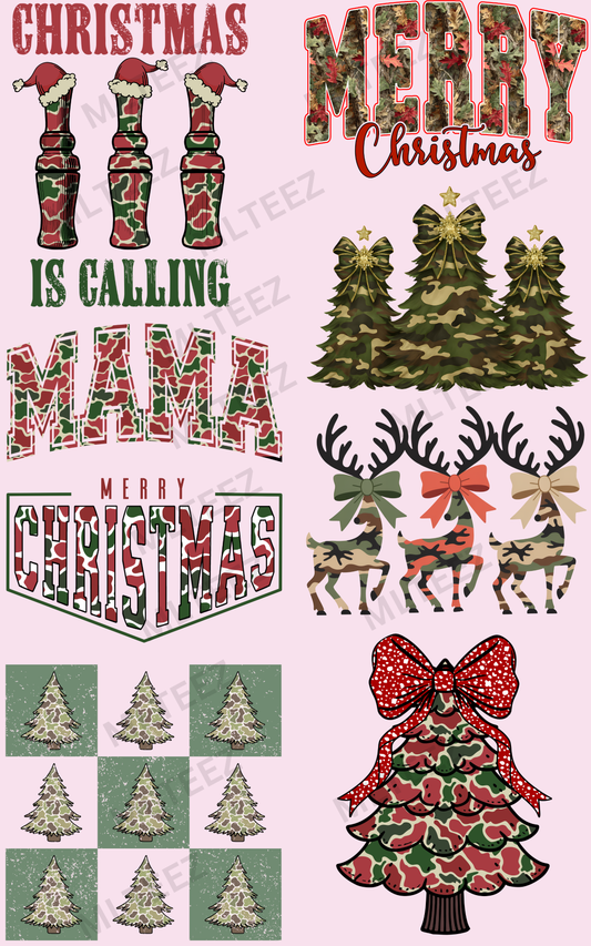 CHRISTMAS IS CALLING (CAMO) PREMADE GANGSHEET  - 22X36  DTF TRANSFERS - DIRECT TO FILM