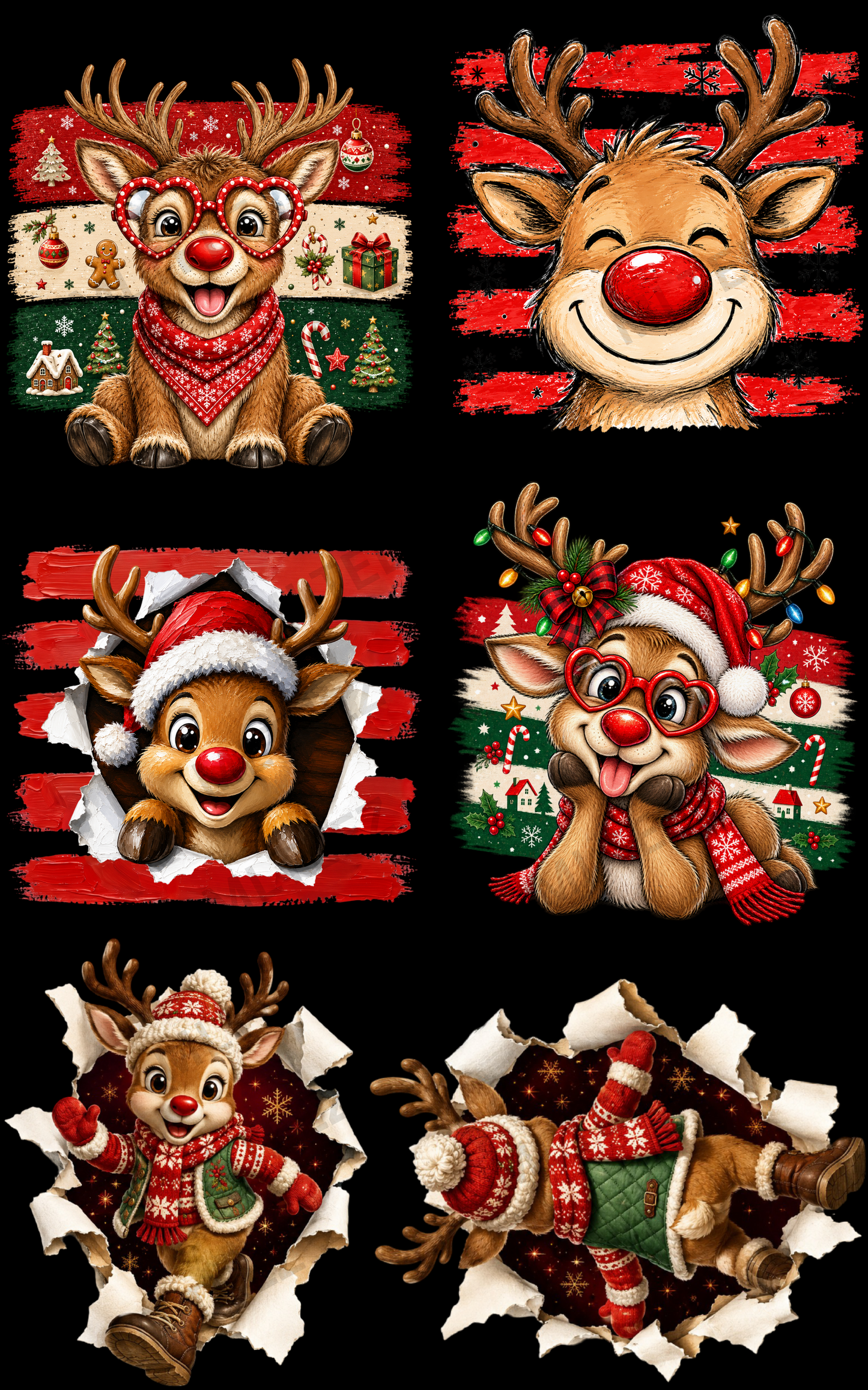 CHRISTMAS REINDEER (2) PREMADE GANGSHEET - 22X36 DTF TRANSFERS - DIRECT TO FILM