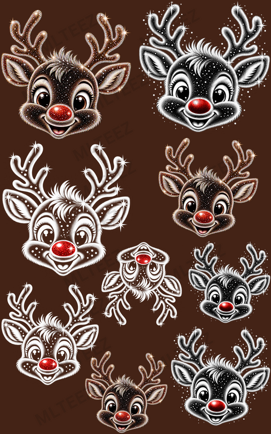 CHRISTMAS REINDEERS (2) PREMADE GANGSHEET - 22X36 DTF TRANSFERS - DIRECT TO FILM