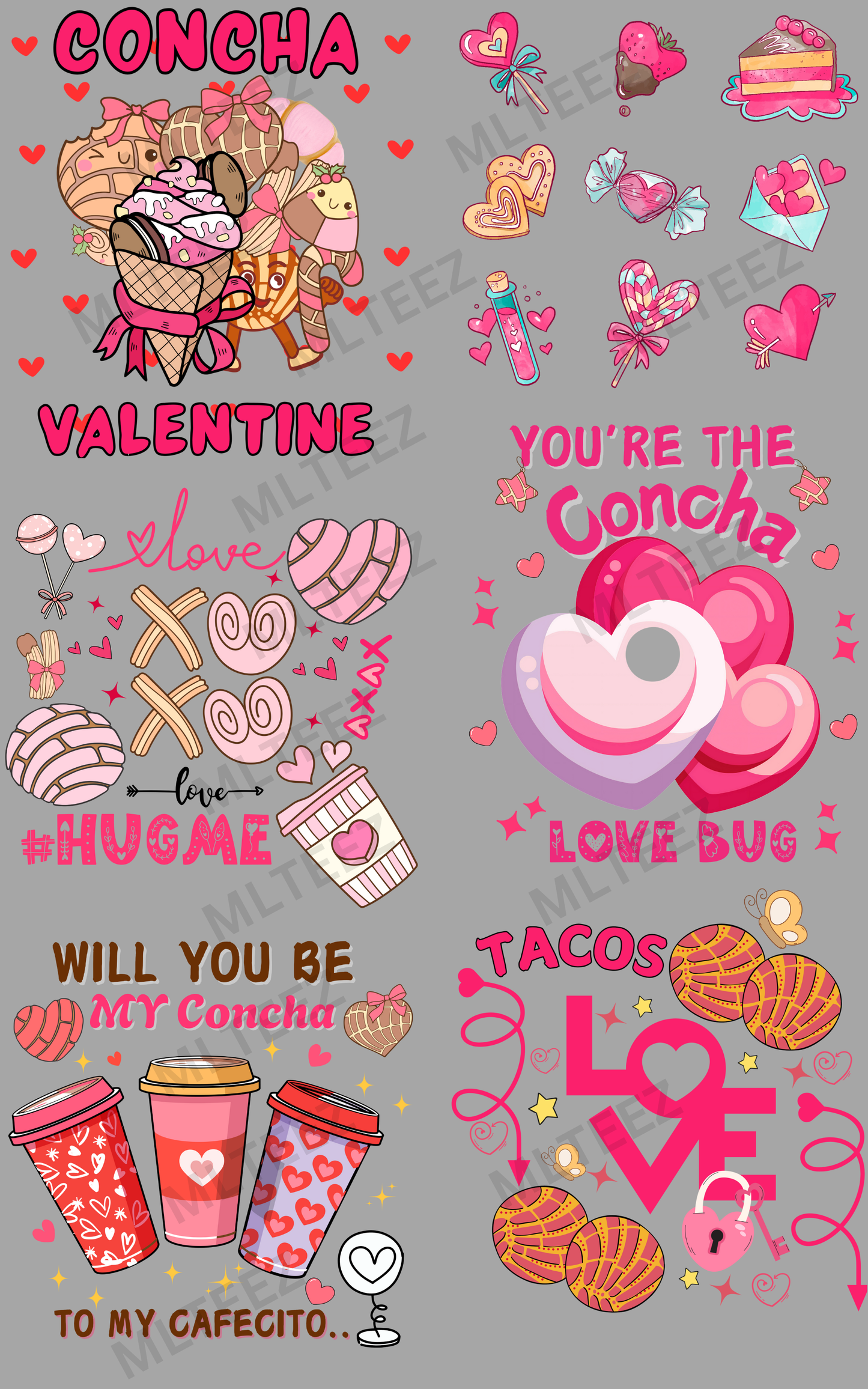 CONCHA VALENTINE (1) PREMADE GANGSHEET - 22X36 DTF TRANSFERS - DIRECT TO FILM