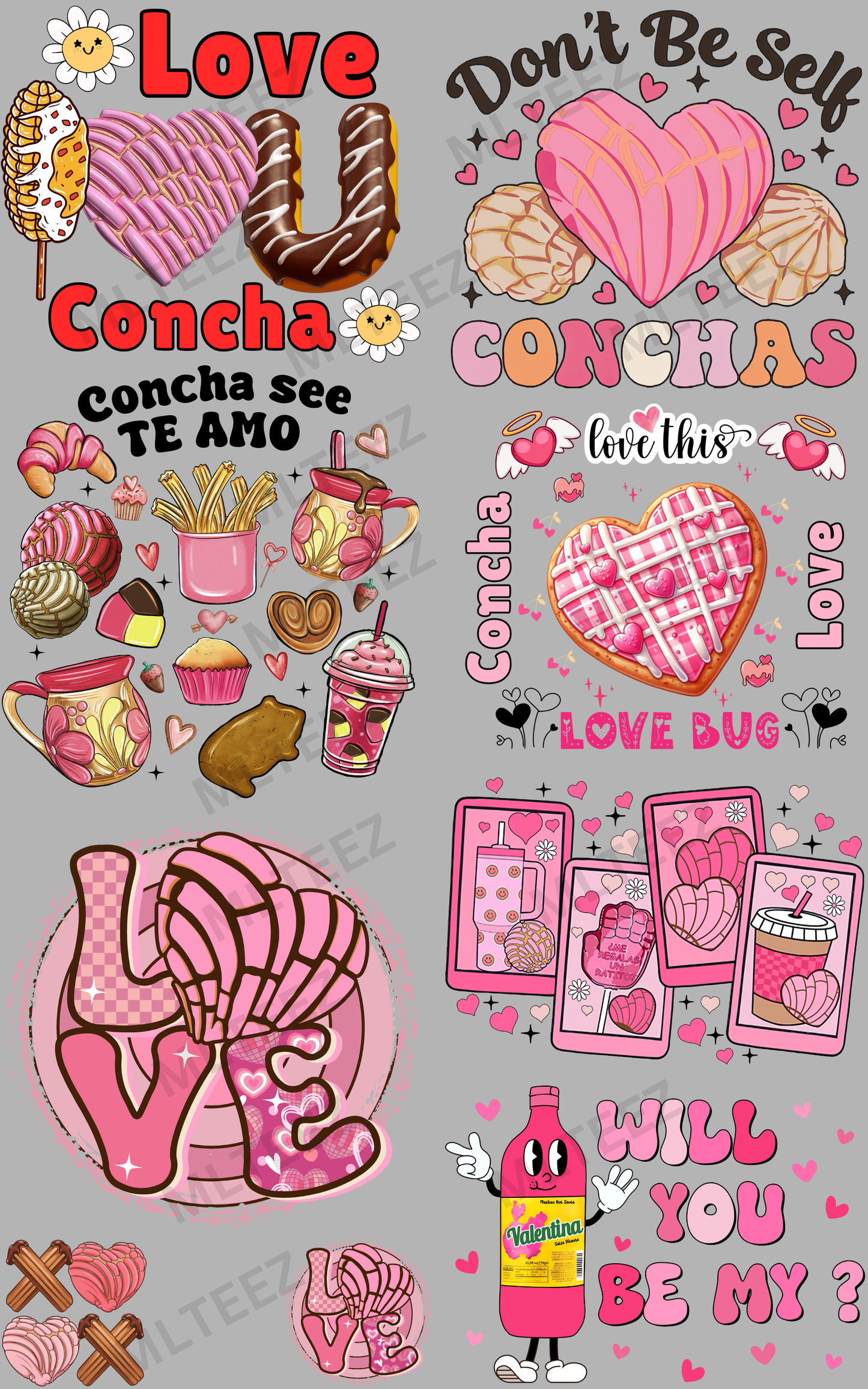 CONCHA VALENTINE (2) PREMADE GANGSHEET - 22X36 DTF TRANSFERS - DIRECT TO FILM