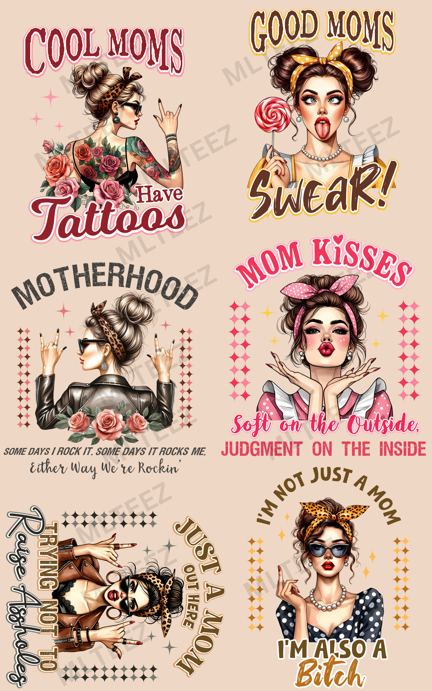 COOL MOMS HAVE TATTOOS (1) PREMADE GANGSHEET - 22X36 DTF TRANSFERS - DIRECT TO FILM