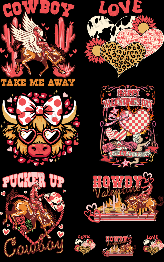 COWBOY TAKE ME AWAY (VALENTINE'S DAY) (1) PREMADE GANGSHEET - 22X36 DTF TRANSFERS - DIRECT TO FILM